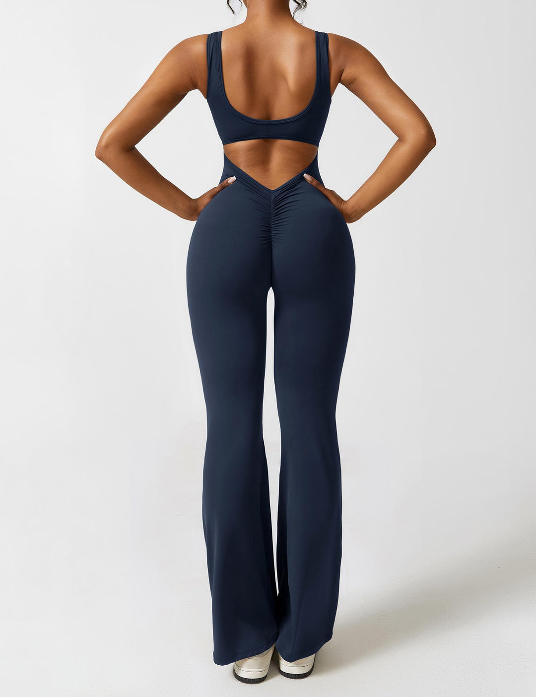 Backless jumpsuit with flared trousers – Liv-Dark blue-S-Nora Luxe