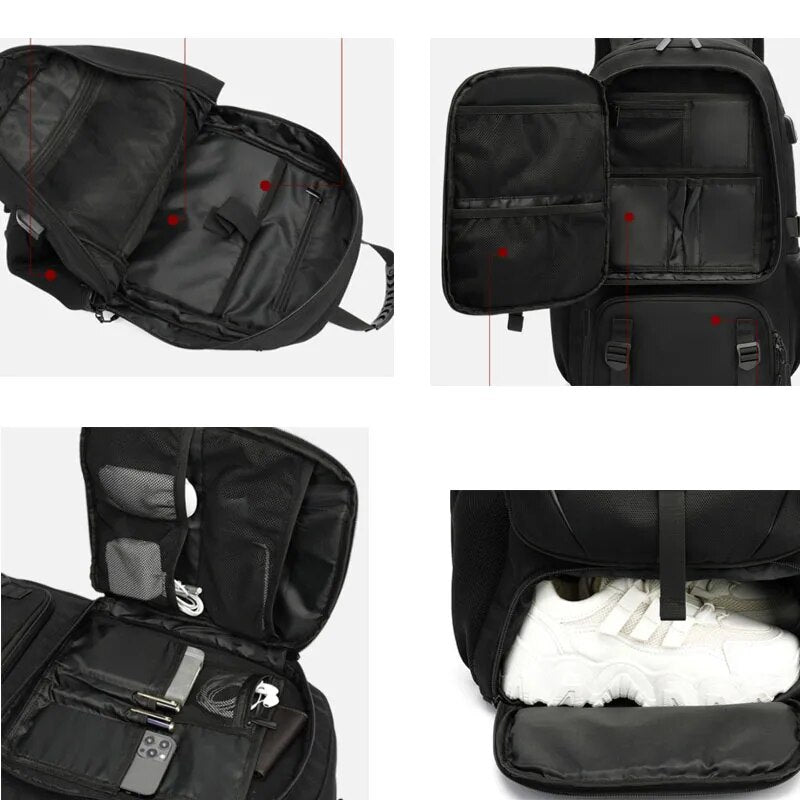 Backpack with USB connection and Large Capacity (50-80L) - UrbanTrail-Black-50L-Nora Luxe