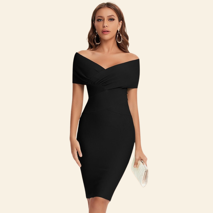 Bandage Dress with V-Neck - Celeste-Black-S-Nora Luxe