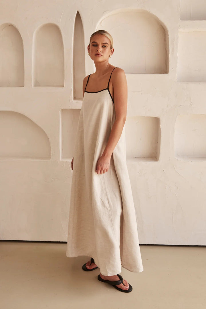 Beige Summer Dress with Feminine Silhouette – Isara-S-State of Style