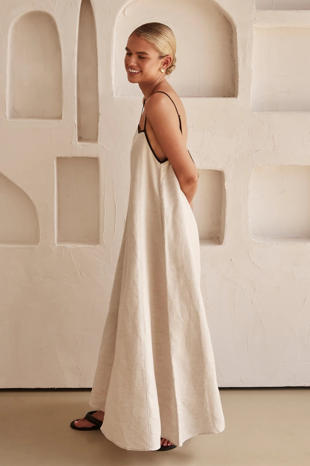 Beige Summer Dress with Feminine Silhouette – Isara-S-State of Style
