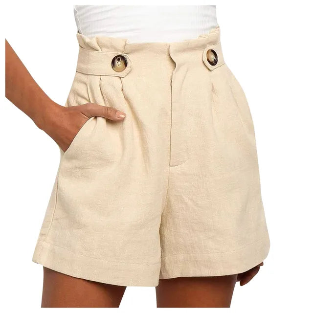 Beige women's high waist summer shorts with a wide leg – Maya-S-Nora Luxe