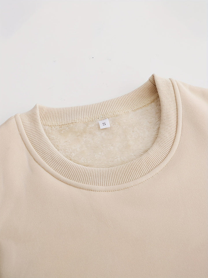 Beiges Sweatshirt aus Baumwolle, Rundhalsausschnitt, weiches Innenfutter, Größe S.