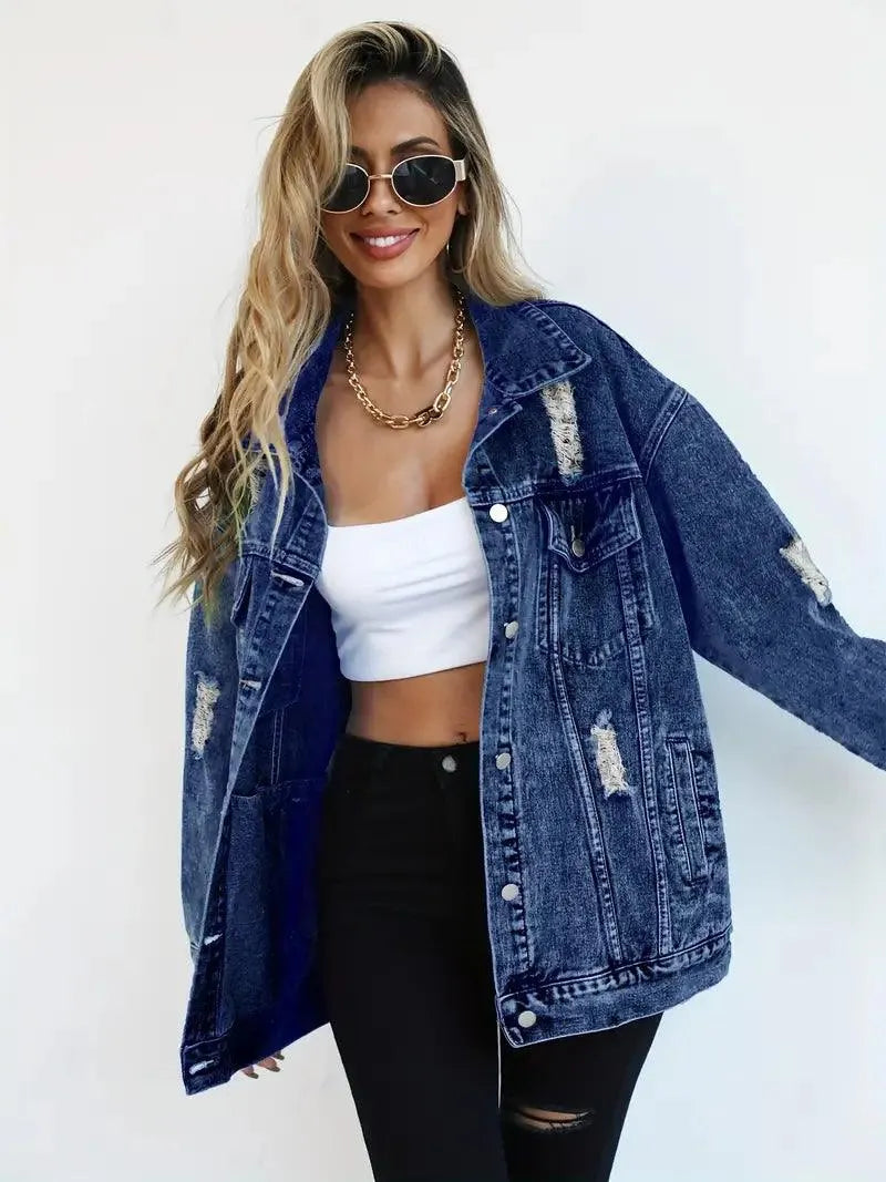 Waterproof & Lined Oversized Women's Denim Jacket with Hood – Autumn Magic Talia