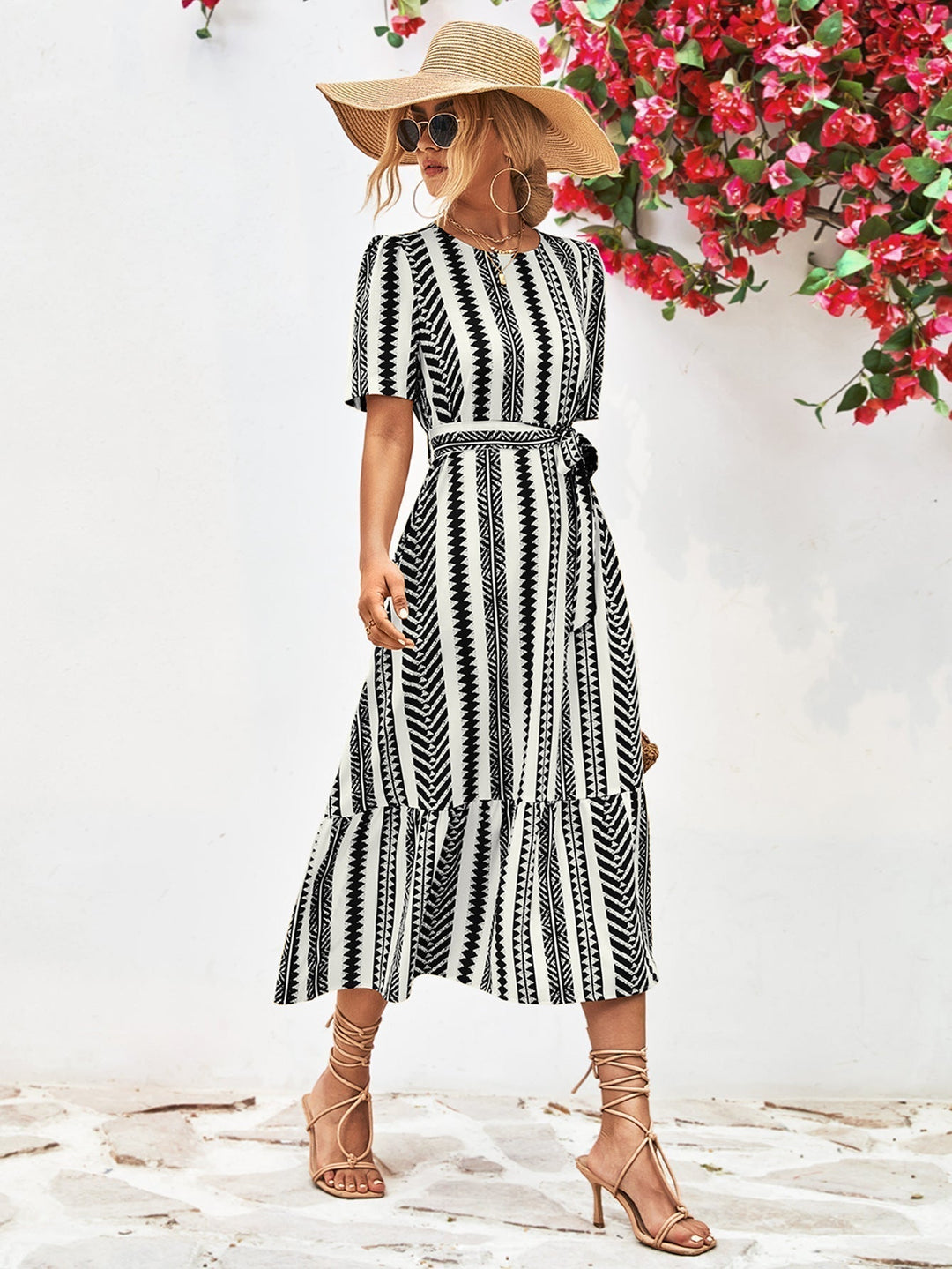 Black and White Striped Midi Dress - Elise-XS-State of Style