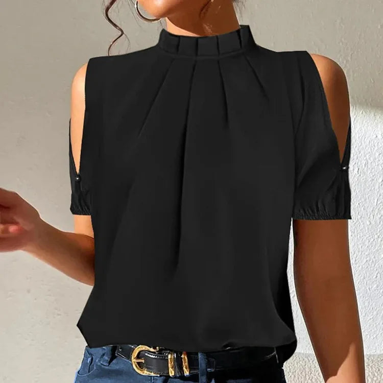 Black Casual Pleated Top – Lynette-Off-Shoulder-S-Nora Luxe