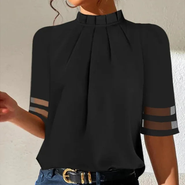 Black Casual Pleated Top – Lynette-Short sleeves-S-Nora Luxe