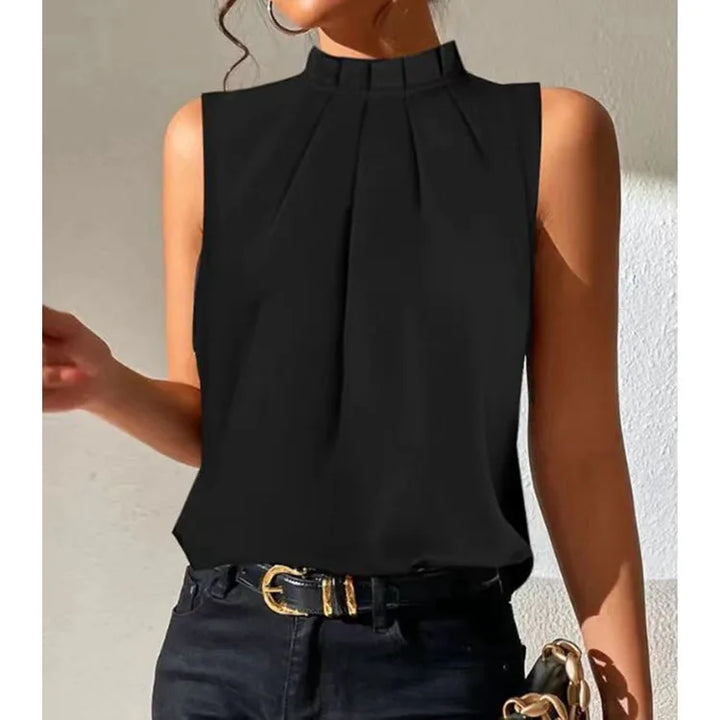 Black Casual Pleated Top – Lynette-Sleeveless-S-Nora Luxe