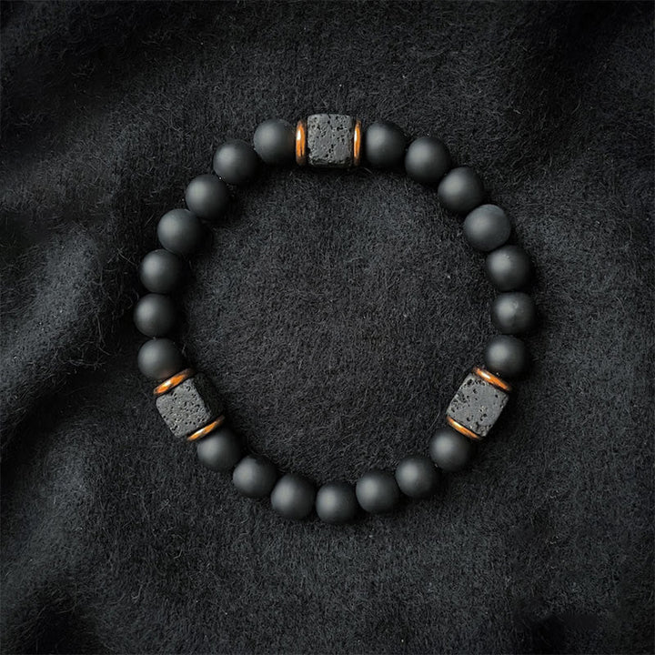 Black Onyx and Lava Stone Cube Balance Bracelet - Aurelia-Onyx-Gold-Nora Luxe