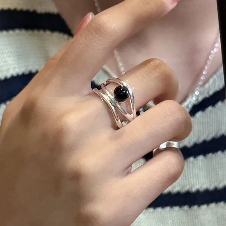 Black Onyx Multi-line Ring - Arden-Nora Luxe