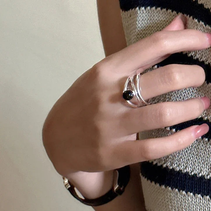 Black Onyx Multi-line Ring - Arden-Nora Luxe