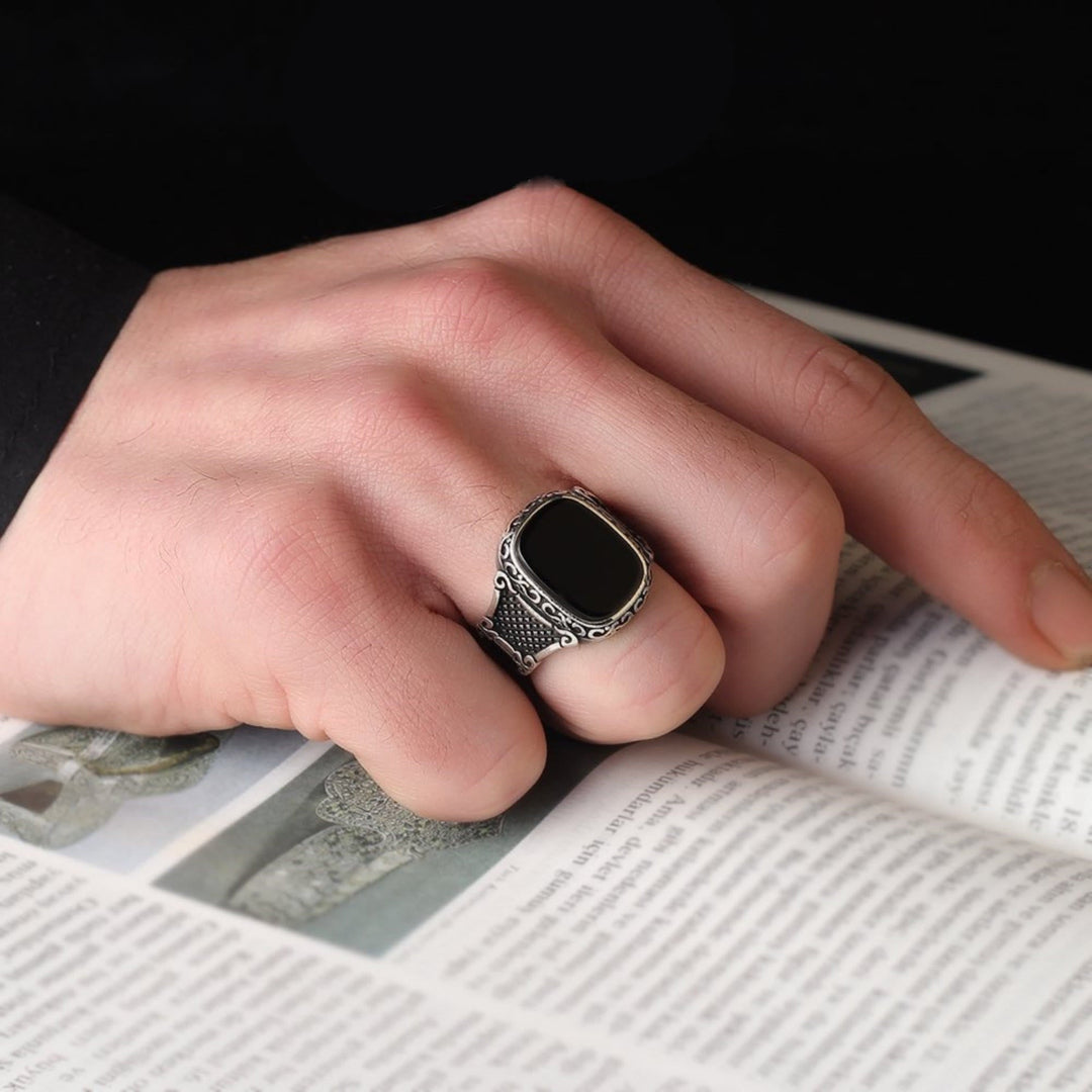 Black Onyx Silver Ring for Men - Max-2.24 in-Nora Luxe