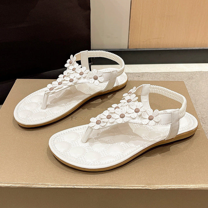 BloomGrace Sandals | Stylish Sandals with Floral Detail for Women-White-4.5-Nora Luxe