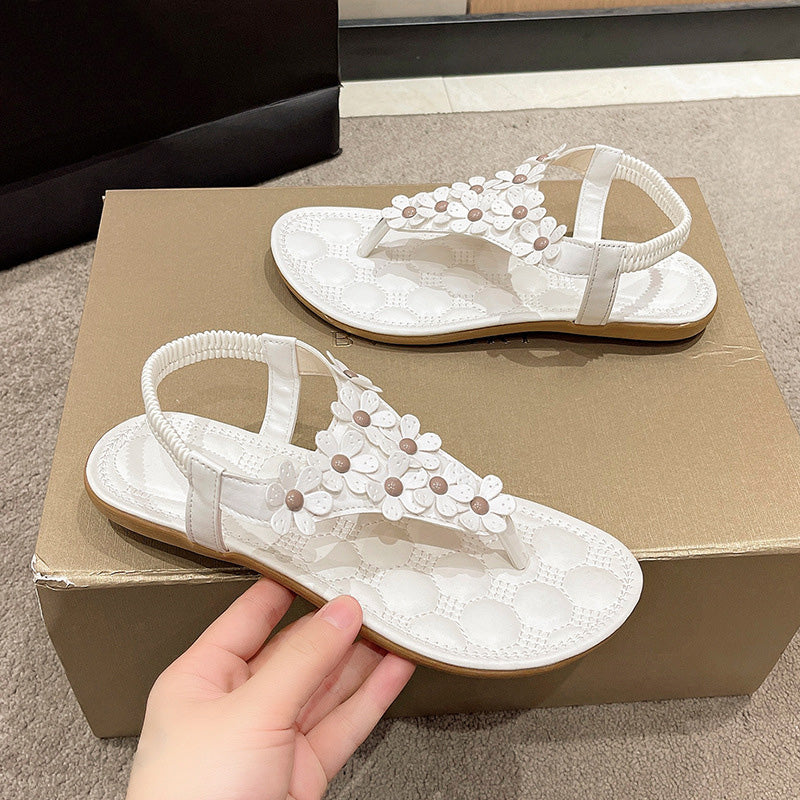 BloomGrace Sandals | Stylish Sandals with Floral Detail for Women-White-4.5-Nora Luxe