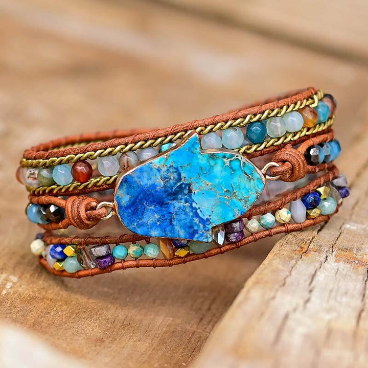 Blue Hamsa Turquoise Wrap Bracelet - Soraya-Nora Luxe