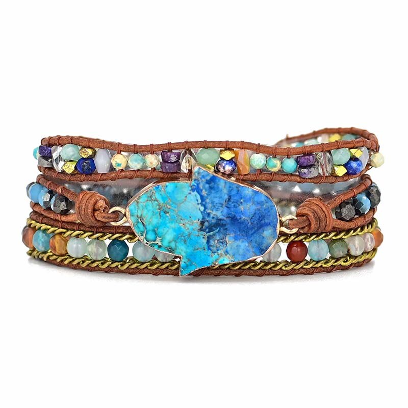 Blue Hamsa Turquoise Wrap Bracelet - Soraya-Nora Luxe