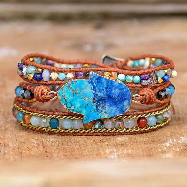 Blue Hamsa Turquoise Wrap Bracelet - Soraya-Nora Luxe