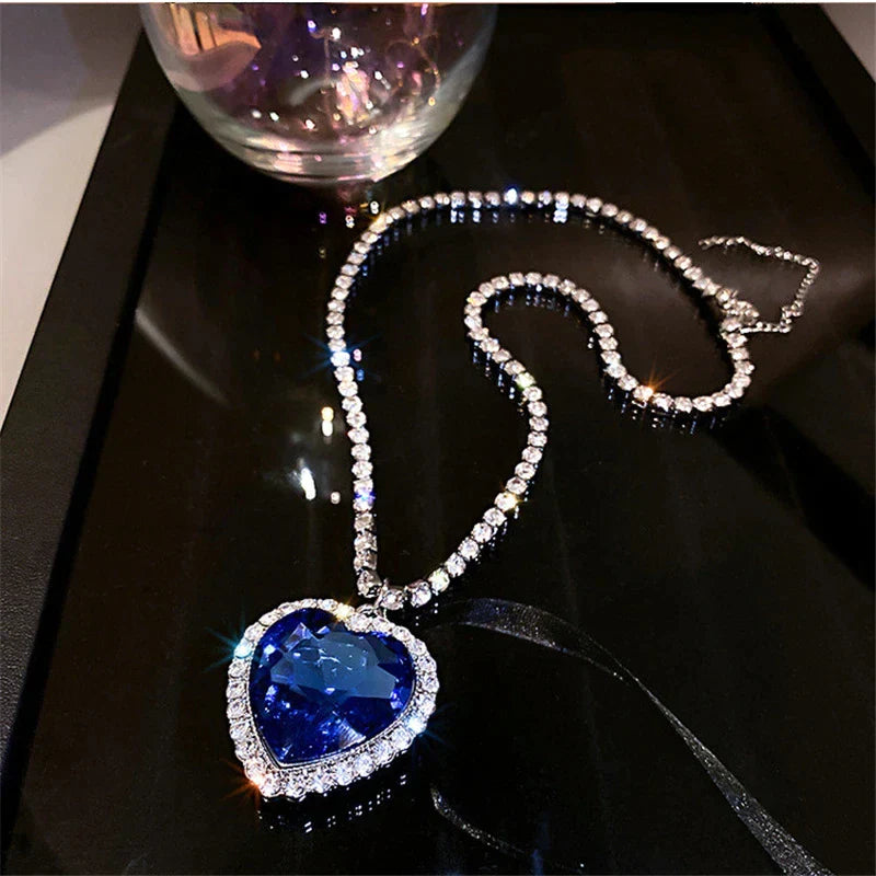 Blue Heart Crystal Necklace-Nora Luxe