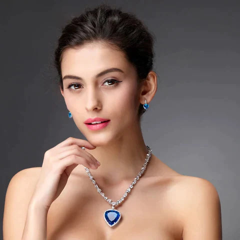 Blue Heart Crystal Necklace-Nora Luxe