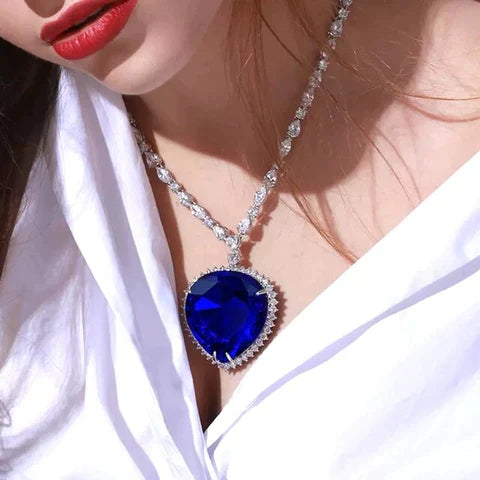 Blue Heart Crystal Necklace-Nora Luxe