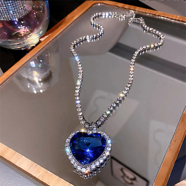 Blue Heart Crystal Necklace-Nora Luxe