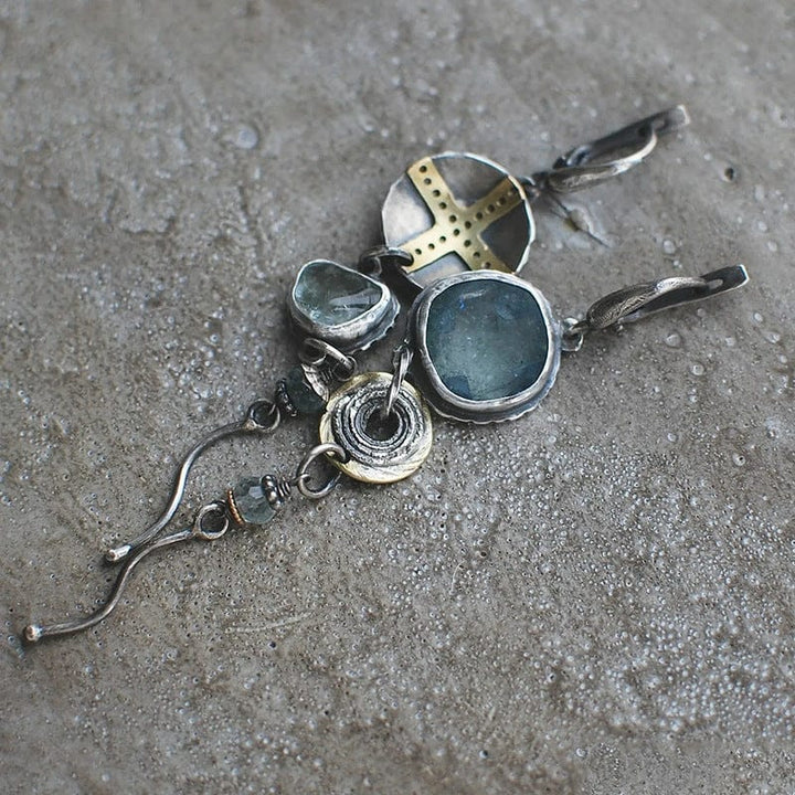 Blue Stone Cross Earrings - Amarille-Nora Luxe
