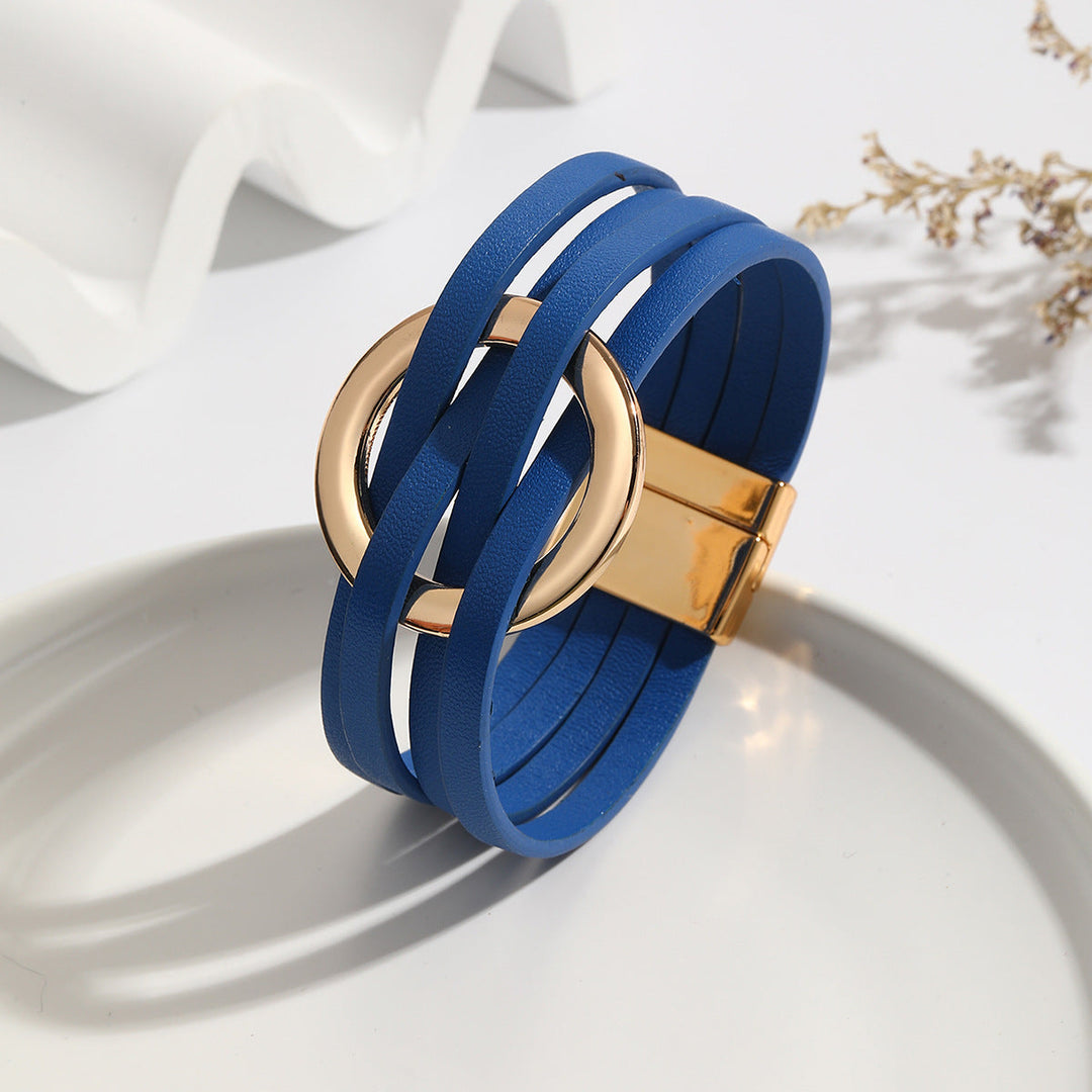 Bohemian Double Circle Leather Bracelet | Women's Fashion Jewellery-Blue-Nora Luxe