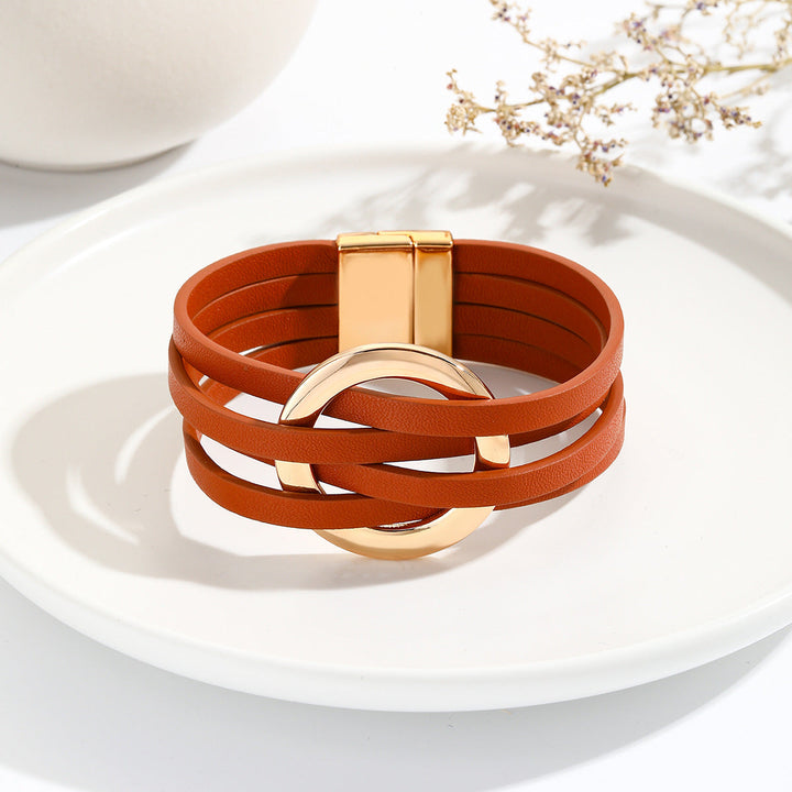 Bohemian Double Circle Leather Bracelet | Women's Fashion Jewellery-Orange-Nora Luxe
