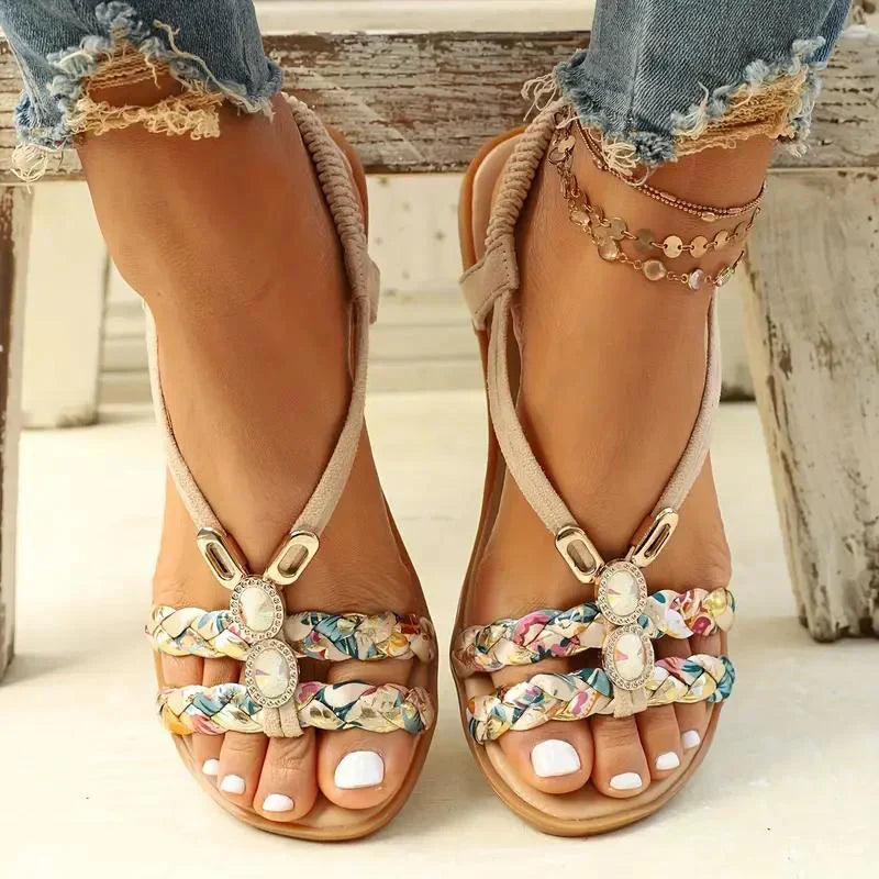 Boho-Beaded Slip-On Summer Sandals - Amira-Beige-3-Nora Luxe