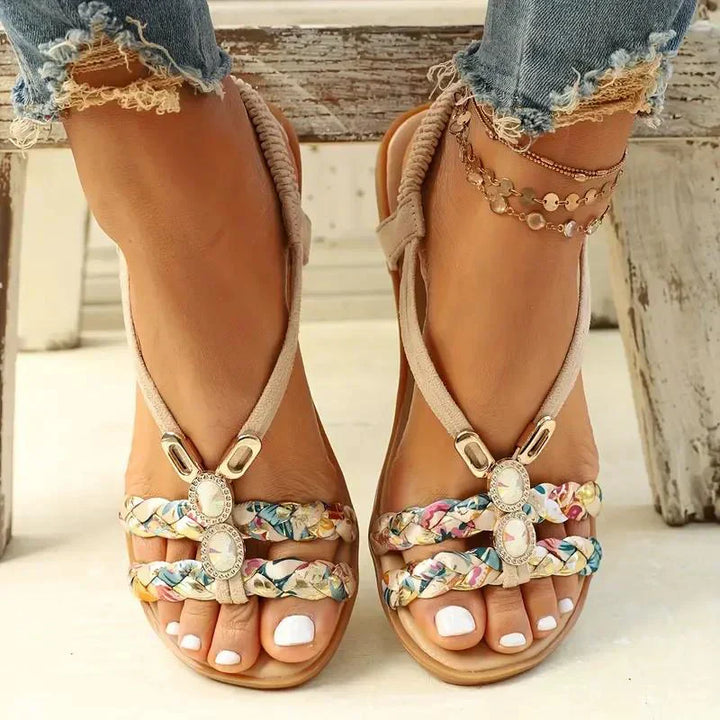 Boho-Beaded Slip-On Summer Sandals - Amira-Beige-3-Nora Luxe