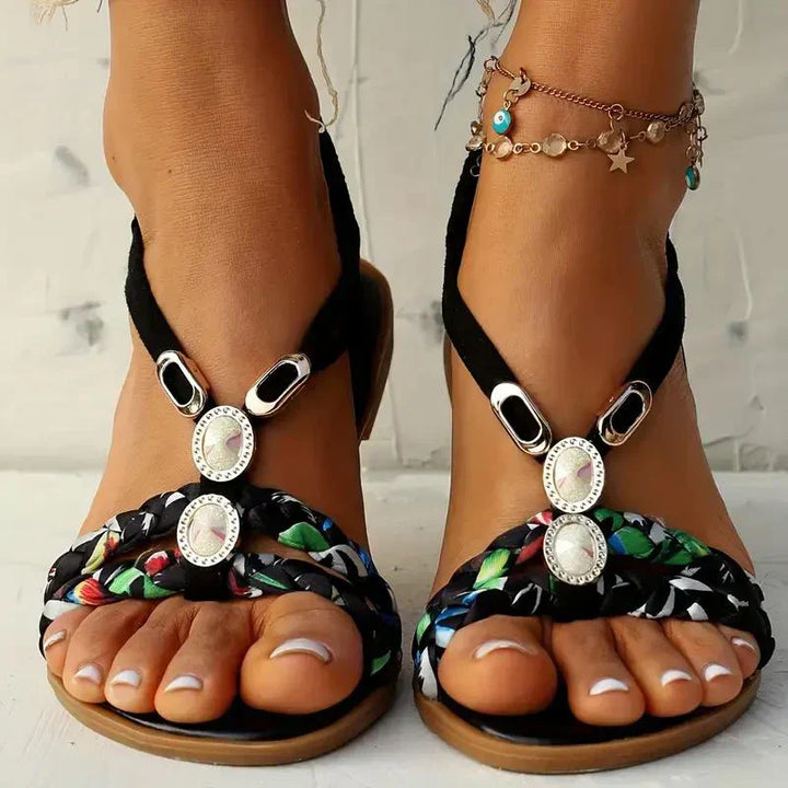 Boho-Beaded Slip-On Summer Sandals - Amira-Black-3-Nora Luxe