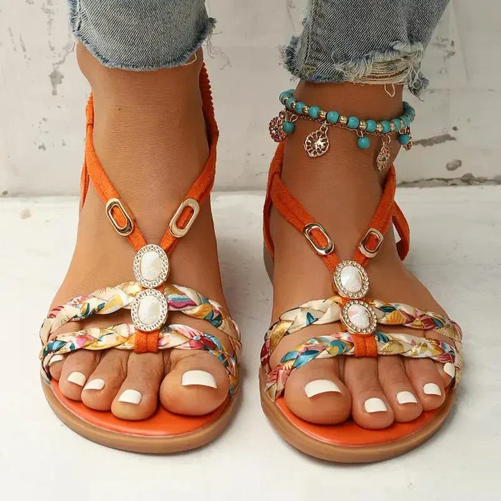 Boho-Beaded Slip-On Summer Sandals - Amira-Orange-3-Nora Luxe