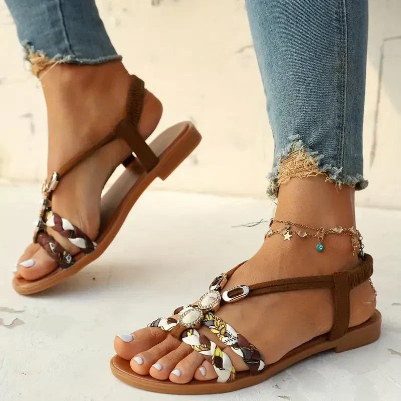 Boho-Beaded Slip-On Summer Sandals - Amira-Red-3-Nora Luxe