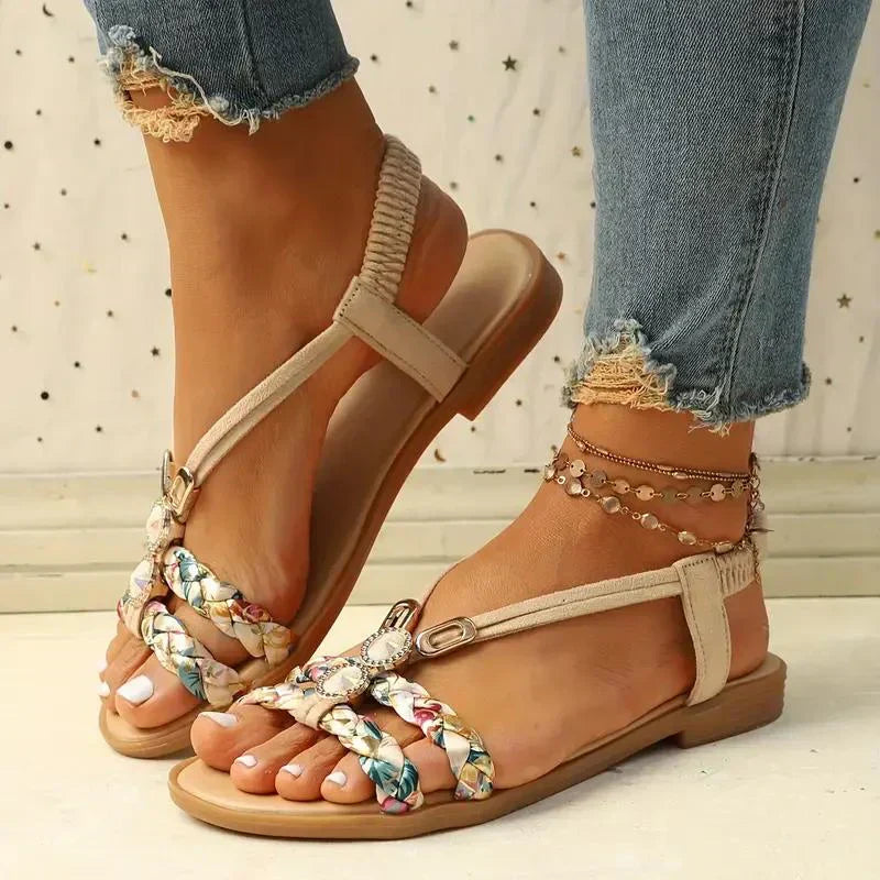 Boho-Beaded Slip-On Summer Sandals - Amira-Red-3-Nora Luxe
