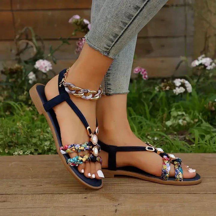 Boho-Beaded Slip-On Summer Sandals - Amira-Red-3-Nora Luxe