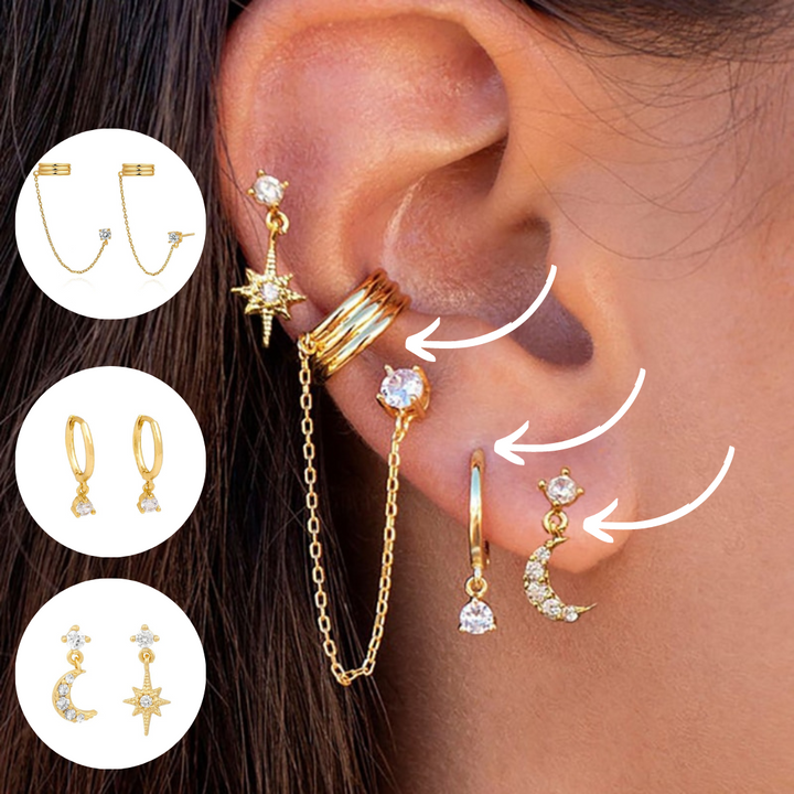 Boho Chic Earrings Set - Amira-Gold-3 Pair Set-Nora Luxe