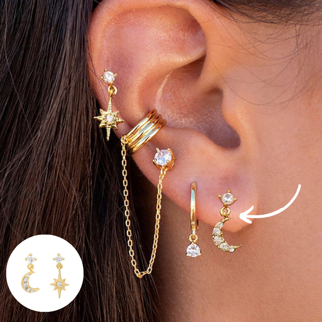 Boho Chic Earrings Set - Amira-Gold-Moon & Star-Nora Luxe
