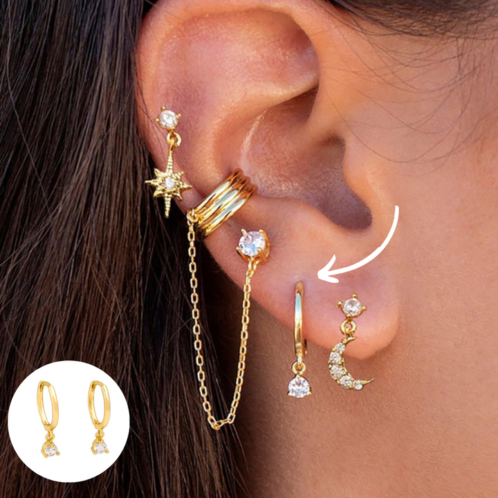 Boho Chic Earrings Set - Amira-Gold-Pave CZ Hoop-Nora Luxe