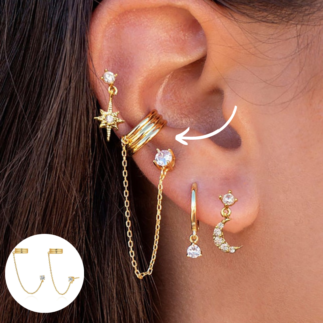 Boho Chic Earrings Set - Amira-Gold-Stud Chain Cuff-Nora Luxe