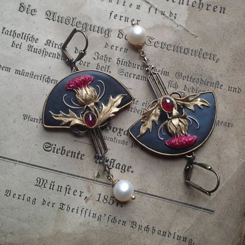 Boho Earrings with Pearls and Red Crystals - Seraphina-Nora Luxe