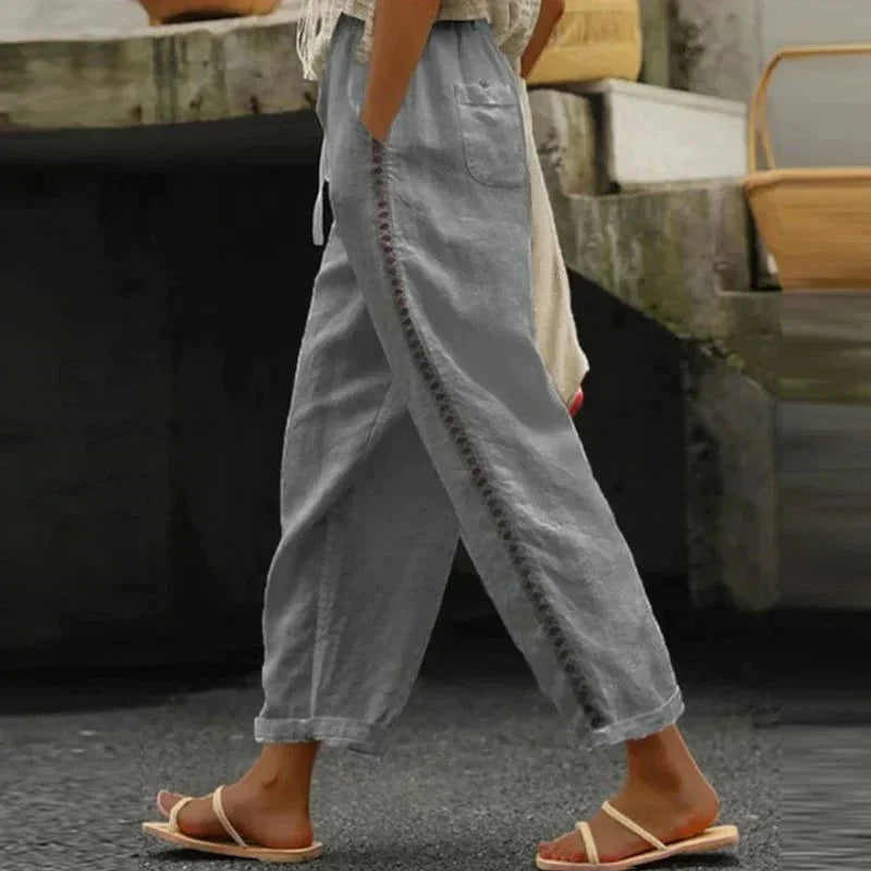 Boho Ladies Summer Trousers with Print – Solea-Gray-S-State of Style