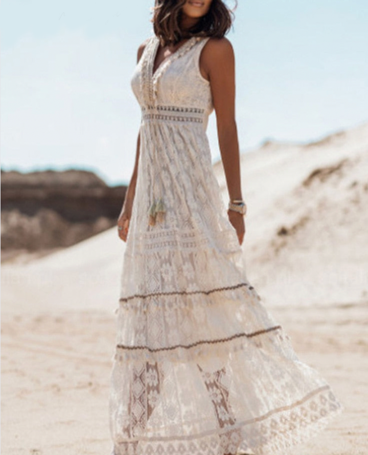 Boho Summer Dress - Esmee-Beige-S-Nora Luxe