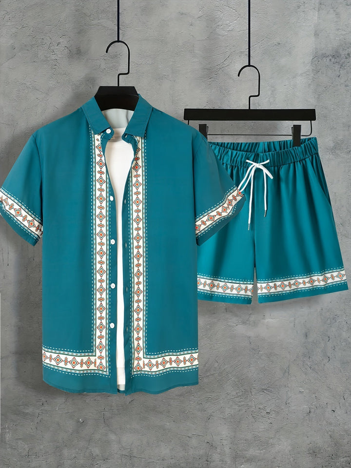Boho Summer Set Men Two-Piece Shirt and Shorts Relaxed - Malik-Black-M-Nora Luxe