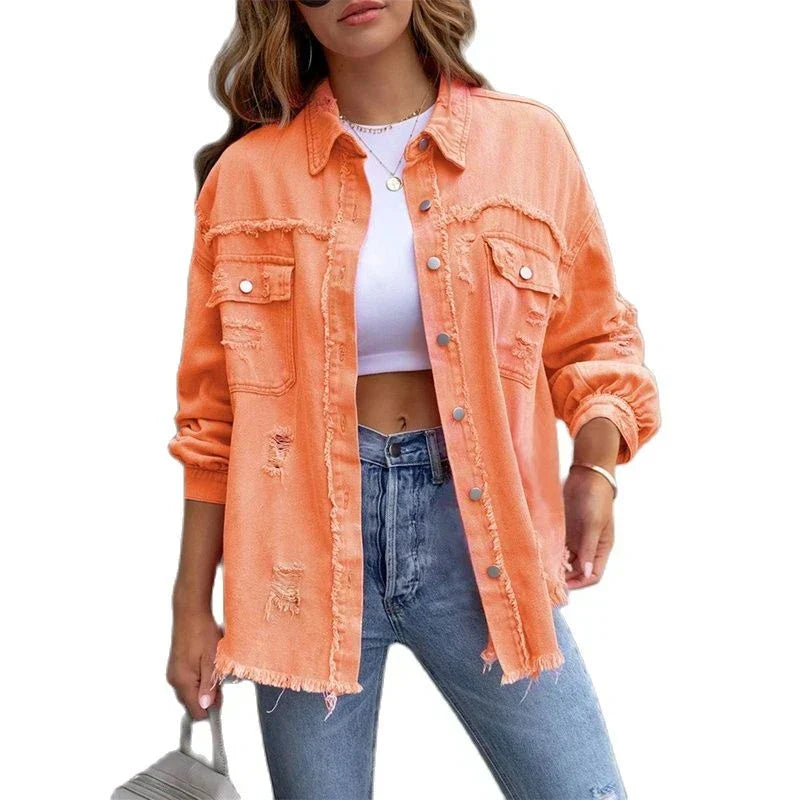 Boho women's denim jacket with Ibiza flair & slim fit for spring/summer – Yara-Black-S-Nora Luxe