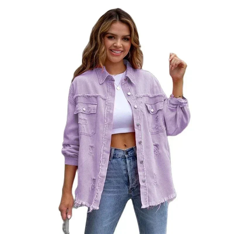 Boho women's denim jacket with Ibiza flair & slim fit for spring/summer – Yara-Black-S-Nora Luxe