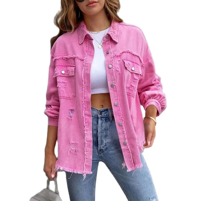 Boho women's denim jacket with Ibiza flair & slim fit for spring/summer – Yara-Black-S-Nora Luxe