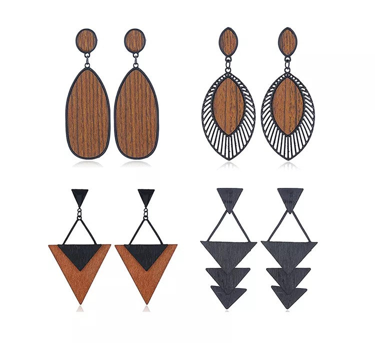 Boho Wood Teardrop Earrings | Trendy and Lightweight Jewellery-Style 1-Nora Luxe