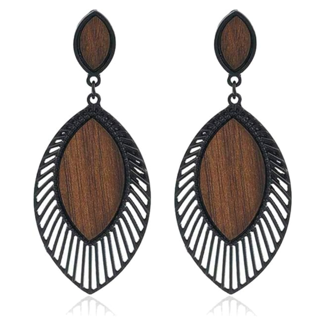 Boho Wood Teardrop Earrings | Trendy and Lightweight Jewellery-Style 1-Nora Luxe