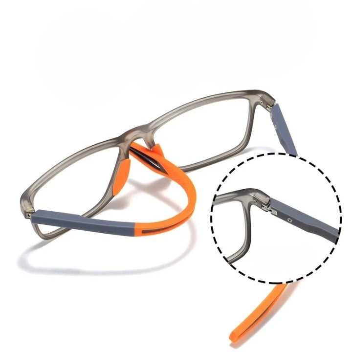 Gray and orange frames with a circular close-up of the metal hinge and screw 10