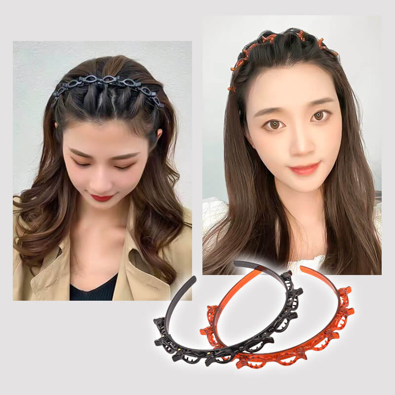 Braided Hairband with Grip – Bibi-Black + Brown-Nora Luxe